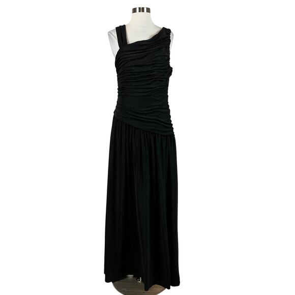 DKNY Sparkly Knit Sleeveless Ruched Long A-Line Formal Gown Black Size 10 - Picture 1 of 12
